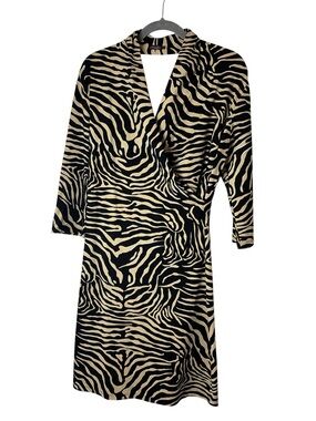 J McGlaughlin Zebra-Print Black and Cream Midi Wrap Dress